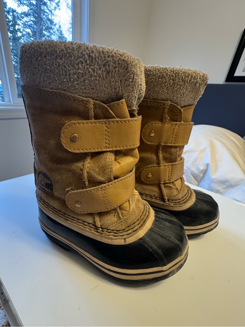 Sorel Tan and Black Waterproof Shearling-Trim Winter Boots